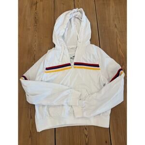 Hollister Hooded White Retro Stripe Pullover Lined Windbreaker 1/4 Zip Small
